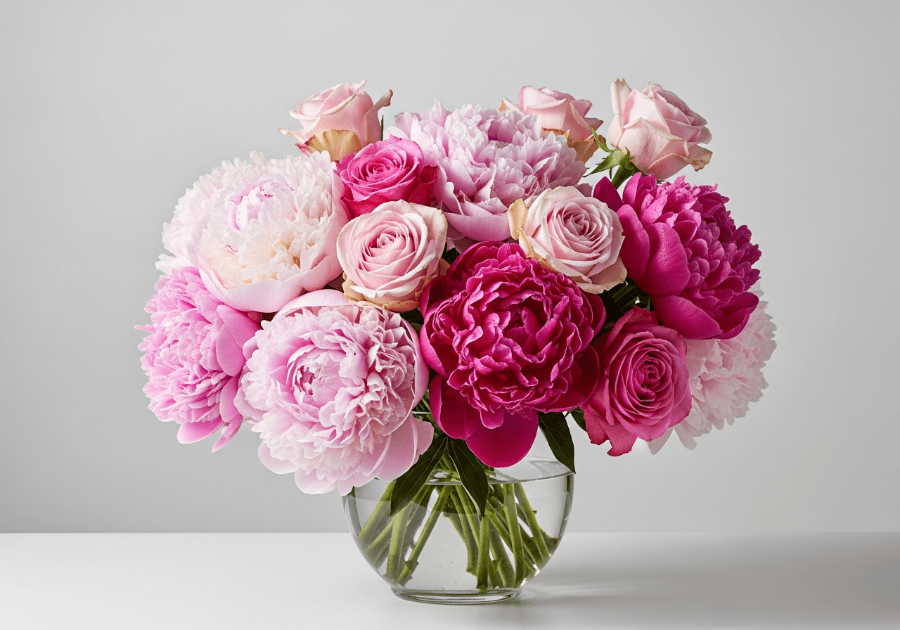 Піони та троянди гурт роздріб